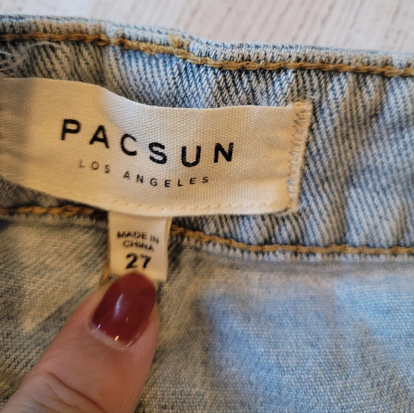 PacSun Button Front Denim Mini Skirt •Size 27• Floral Embroidered - Picture 3 of 7